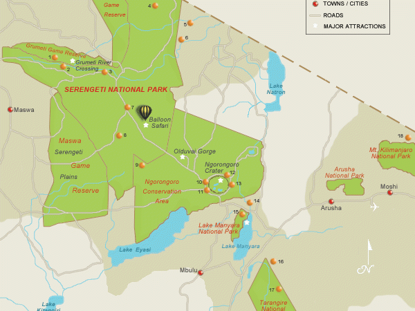 Map of Serengeti, Altitude & Temperature